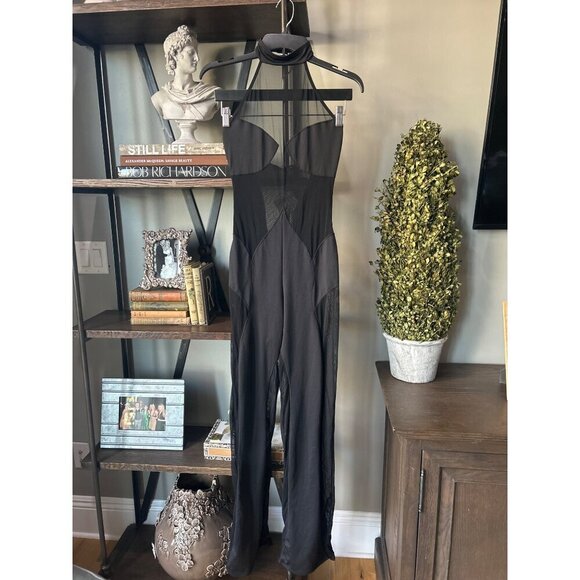 OW Collection Sierra Sheer Panel JUMPSUIT Black Womens Size Small - Picture 4 of 10